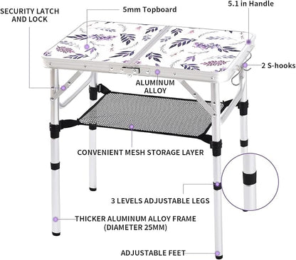 Yriuat Folding Camping Table 2ft Portable Picnic Table Adjustable Height Small - Image 4