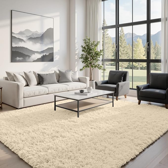 6x9 Fluffy Shag Area Rugs for Living Room Bedroom: Soft Plush Carpet Beige | - Image 2