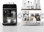 Coffee Bar Organizer for Countertop Station, Simple Assembly 2 Tier Shelf for Home,Office, Coffee Cup Holder Storage Organization for Counter Accessory Storage Rack with 4 Hooks Space-Saving