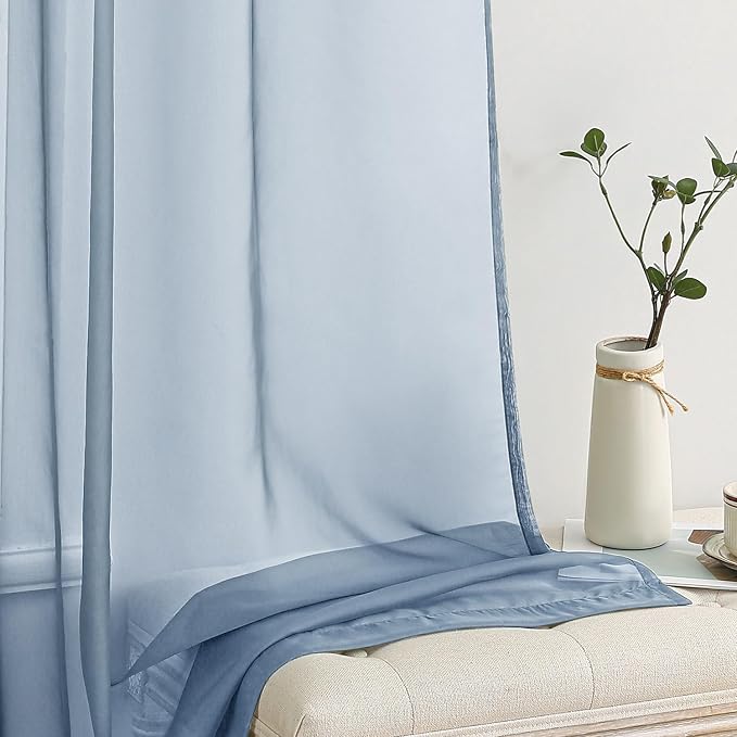 MIULEE Dusty Blue Sheer Curtains 54 X 54 Inches, 2 Panels | Solid Color - Image 4
