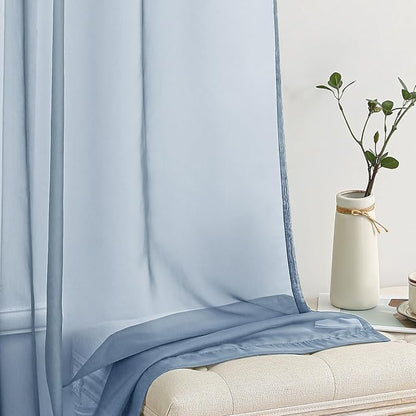 MIULEE Dusty Blue Sheer Curtains 54 X 54 Inches, 2 Panels | Solid Color - Image 4