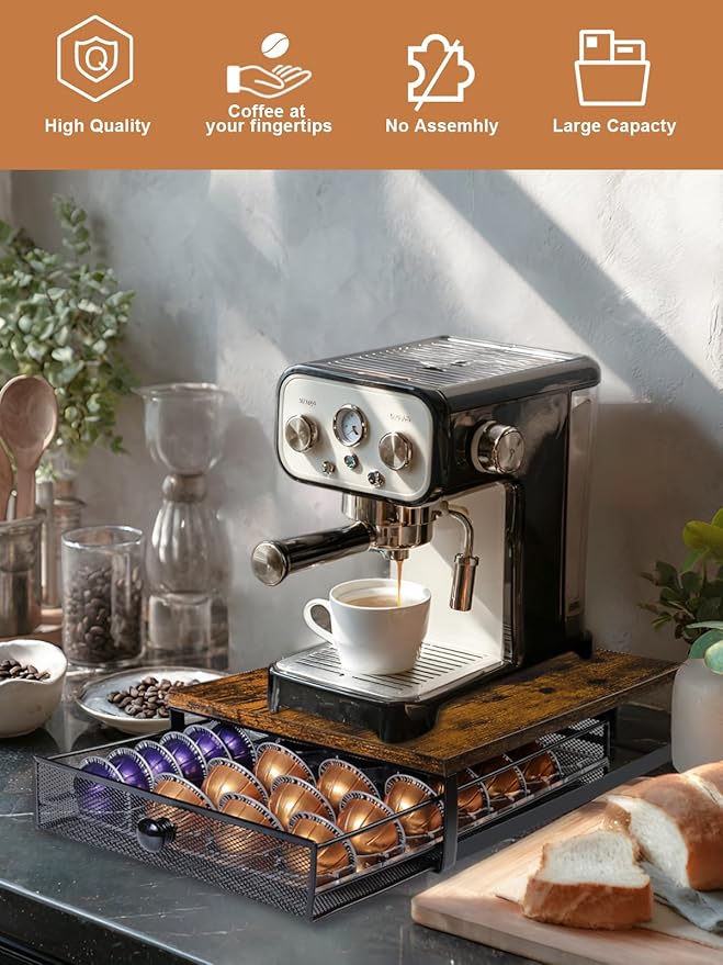 Coffee Pod Holder Drawer Organizer Compatible for Nespresso Vertuo Pods, Holds up to 54 Small or 28 Big Vertuo Pods Rustic Brown