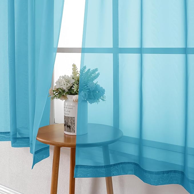 Turquoise Sheer Curtains 54 Inch Length 2 Panels, Light Filtering Voile Curtain - Image 7
