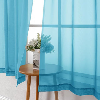 Turquoise Sheer Curtains 54 Inch Length 2 Panels, Light Filtering Voile Curtain - Image 7