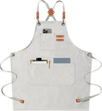 AFUN Chef Aprons for Men Women with Large Pockets, Cotton Canvas Cross Back Heavy Duty Adjustable Work Apron, Size M to XXL (Beige)