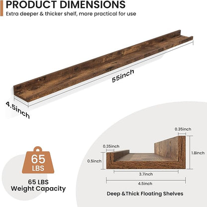 Fun Memories Picture Ledge Shelves Set of 2, 55 Inch Rustic Wall Mounted - Image 2