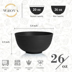Wheat Straw Camping Bowls Sets of 6,Unbreakable 26oz Lightweight Bowls Sets for Outdoors Activity,Breakfast Bowls for Cereal and Salad.Black Series