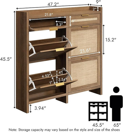 HOKYHOKY Large Rattan Shoe Storage Cabinet - Image 2