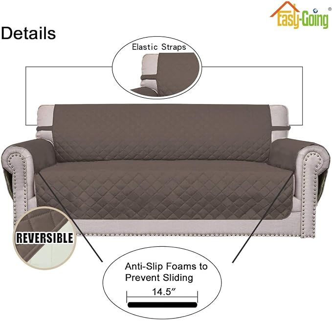 Easy-Going Reversible Couch Cover, 4 Seater Sofa, Taupe/Ivory | XX-Large Sofa - Image 3