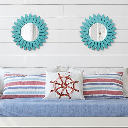 Honiway Beach Wall Decor Mirror 2 Pack 12 inch Wood Coastal Wall Decor Sunburst - Image 8