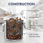 ENLOY 165oz Stainless Steel Airtight Canister for Kitchen, Large Flour Coffee Bean Tea Cereal Sugar Cookie Metal Food Storage Canisters with Clear Lid and Sturdy Locking Clamp