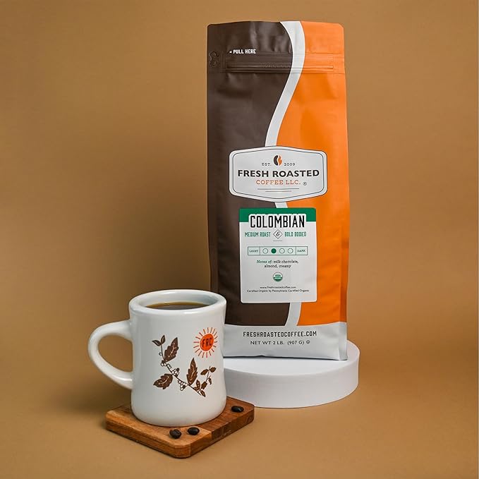 Fresh Roasted Coffee, Organic Colombian | USDA Organic, 100% Single Origin, Kosher | Medium Roast 2 lb (32 oz) Ground