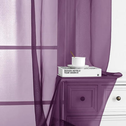 Chyhomenyc Sheer Curtains 63 Inch Length 2 Panels, Plum | Light Filtering - Image 9