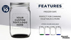 DISCOUNT PROMOS 10 Decorating Mason Jars Set, 12 oz. - Customizable Text, Logo - Canning, Aluminum Lid - Black
