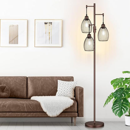 Torondo Dimmable Farmhouse Industrial Floor Lamp, Matte Brown Tree Standing - Image 5