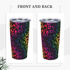 Leopard Print Tumbler with Lid and Straw 20oz Coffee Tumblers Leakproof Stainless Steel Travel Mug Vacuum Insulated Cup for Iced and Hot