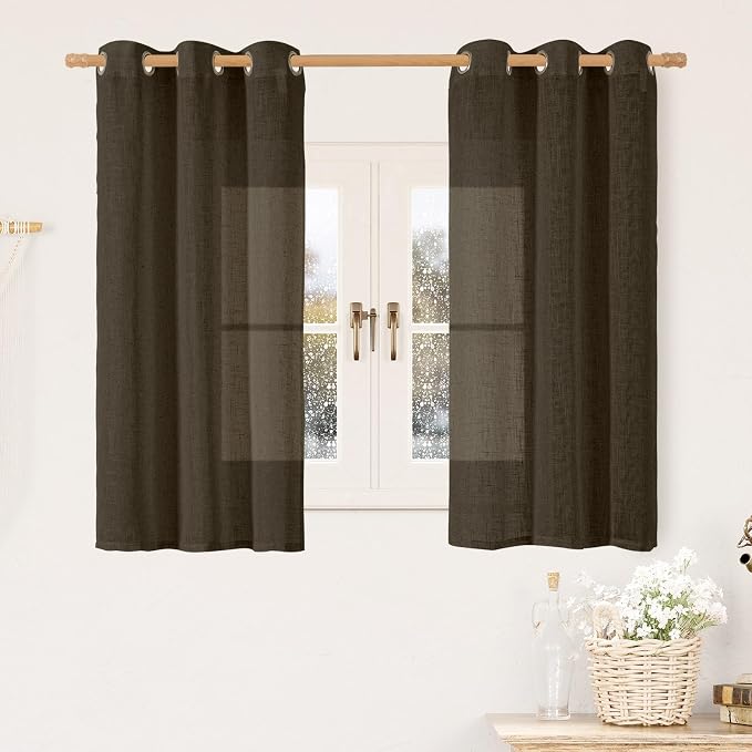Semi Sheer Linen Curtains 45 Inch Length, Linen Textured Light Filtering Panels by LAMIT
