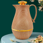 Insulated Thermal Coffee Carafe, 33 oz, Luxury Arabic-Style Insulated Carafe Flask, Coffee Tea Pot, with Spout and Glass Liner for Hot Cold Water, Housewarming Ornaments (Wood Color)