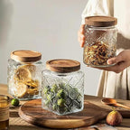Snminetal Vintage Glass Airtight Storage Jar, With Airtight Wood Lid, Kitchen Food Storage Containers,for Kitchen Counter, Pantry, Tea, Sugar, Coffee Tea Beans,Flour,Food Storage Jar (Sunflower*2)