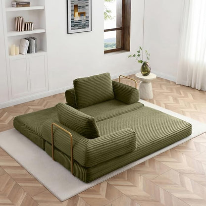HANXIN 80 Inch Convertible Sleeper Sofa Bed, High Back Plush Corduroy Folding - Image 6