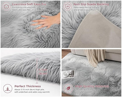 EasyJoy Faux Sheepskin Rug, Fluffy Faux Fur Rug, Ultra Soft Shag Area Rug - Image 4