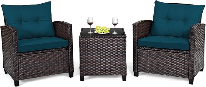 HAPPYGRILL 3 Pieces Patio Conversation Set, Outdoor Furniture Set PE Rattan by HAPPYGRILL