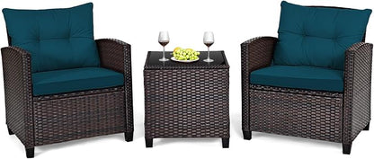 HAPPYGRILL 3 Pieces Patio Conversation Set, Outdoor Furniture Set PE Rattan by HAPPYGRILL