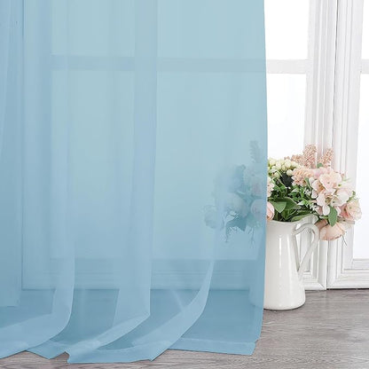 Chyhomenyc Sky Blue Sheer Curtains 120 Inches Long - Image 5
