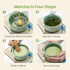 Matcha Whisk Set, Ceramic Matcha Set Includes Matcha Bowl, Whisk & Holder, Scoop, Sifter, Spoon, Scoop Rest, Tea Mat, Hand Book - 9 Pcs Kit for Matcha Lovers (Green)