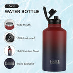 HASLE OUTFITTERS Half Gallon Insulated Water Bottles 64 oz, Stainless Steel Metal Water Jug with 2 Lids Keep Cold 48h/Hot 24h, Leak Proof & BPA-Free Water Flask Jug(Ruby Purple Gradient,1)