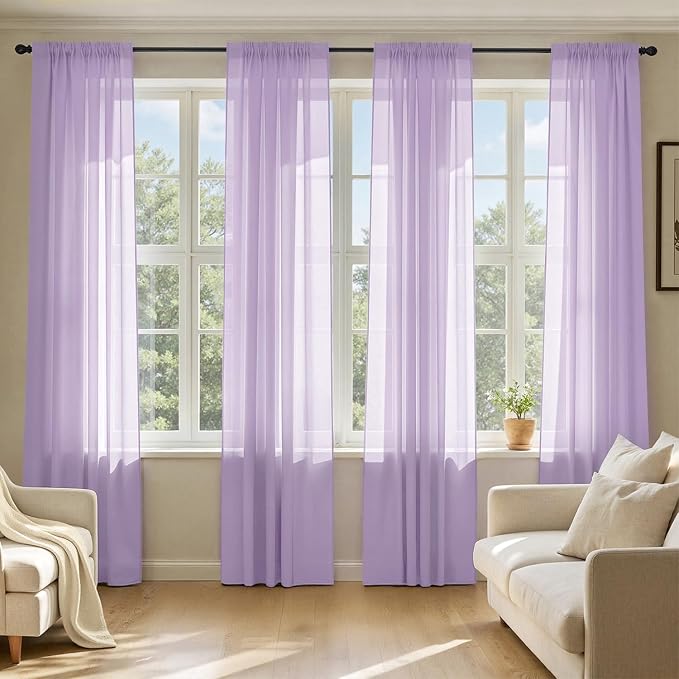 MIULEE Light Purple Sheer Curtains 108 Inches Long 4 Panels 42 x 108 Inches | by MIULEE