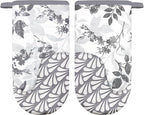 Thumb Oven Mitts, Heat and Slip Resistant Silicone Kitchen Mittens 2-Pack Set, Foliage Textured Flower Soft Long Oven Gloves, Flexible Thick Potholders for Safe Baking Cooking and Gr (Grayish)