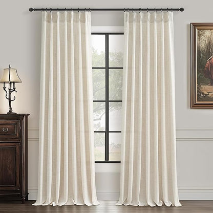 Natural Linen Blend Semi Sheer Curtains 94 Inches Length 2 Panels Set - Image 2