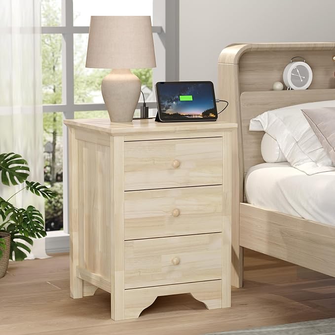 Bonnlo Solid Wood Nightstand Unfinished by Bonnlo