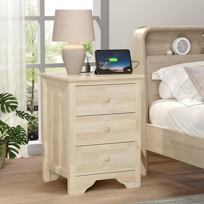 Bonnlo Solid Wood Nightstand Unfinished by Bonnlo