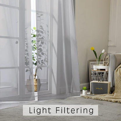 Short Grey Sheer Curtains 36 Inches 2 Panels Set - Image 4