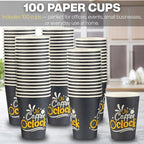 Smygoods Disposable Coffee Cups, To Go Paper Hot Cups, Coffee O'Clock Design (12 OZ, 100 Count) For Hot Beverages, Coffee, Tea, Espresso, Cocoa - Vasos Para Cafe