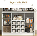 4 EVER WINNER Farmhouse Coffee Bar with 3-Tier Storage, 67” Coffee Bar Cabinet with Sliding Barn Doors, Hutch Cabinet with Storage & 9 Wine Racks, White