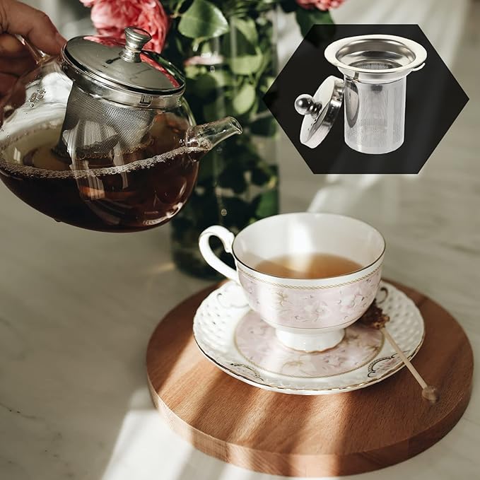Stainless Steel Tea Strainer Insert with Lid, Large Capacity Loose Leaf Tea Infuser for Teapots, Cups, Mugs, and Pitchers, Easy to Clean Replacement Mesh Filter