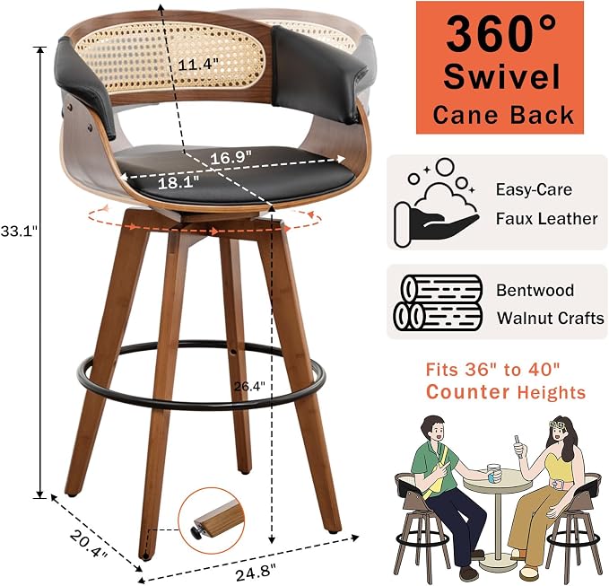 Set of 2 Rattan Swivel Counter Stools - Image 2