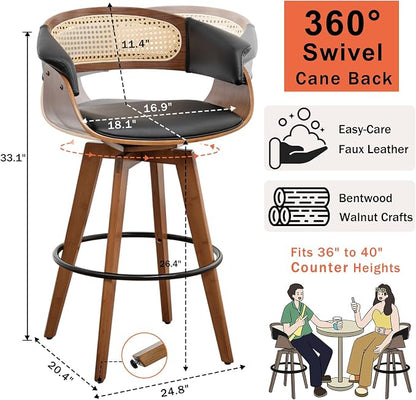 Set of 2 Rattan Swivel Counter Stools - Image 2
