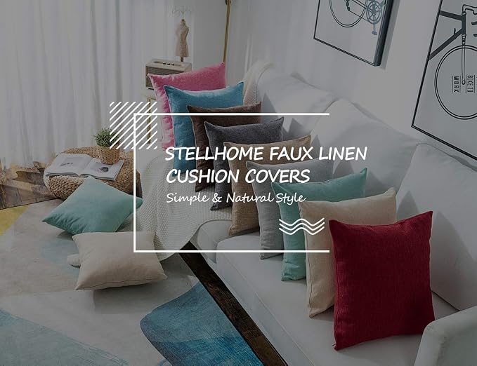 Stellhome Fall Burlap Throw Pillow Covers Solid Farmhouse Linen Pillowcase - Image 6