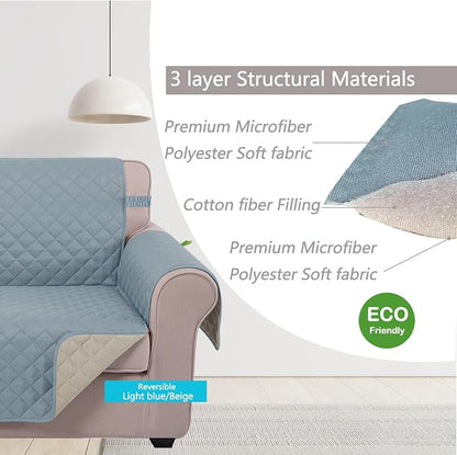 U-NICE HOME Large Sofa Cover Reversible Couch Cover, Light Blue/Beige | - Image 4