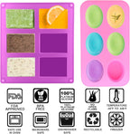 Silicone Soap Molds, Oval & Rectangle Soap Bar Mold, 6 Cavities DIY Mould for Homemade Craft Soap, Pudding, Muffin, Chocolate, Brownie, Cornbread, Cheesecake, Cake & Ice Cube - Just Pop Out