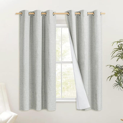NICETOWN Grey 100% Blackout Curtain Panels, Thermal Insulated White Thermal by NICETOWN