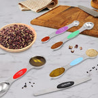 Magnetic Measuring Spoons Set - 7-Piece Stainless Steel Dual Sided Spoons with Leveler, Rustproof Nesting Design for Cooking, Baking & Medicine (US/Metric Markings, Dishwasher Safe)