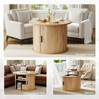 FABATO Round Lift Top Coffee Table, Fluted Wood Accent Coffee Table - Image 7