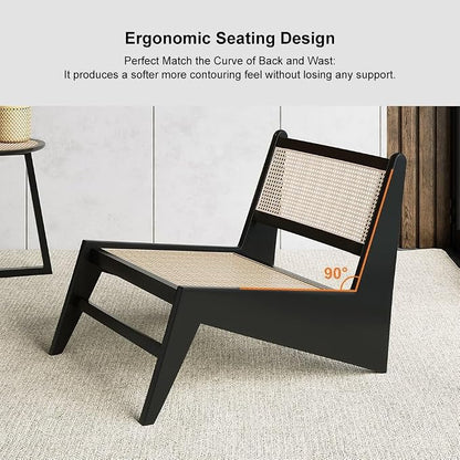 homary Japandi Rattan and Wood Lounge Chairs Mid Century Modern Armless Accent - Image 4