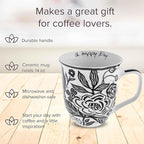 Karma Gifts 16 oz Black and White Boho Mug Floral - Cute Coffee and Tea Mug - Ceramic Coffee Mugs for Women and Men, 4.25" x 3.7"