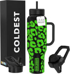 Coldest 40 oz Tumbler with Handle and Straw, 100% Leak Proof Insulated Tumbler with Lid and Straw (3 Lids), Stainless Steel Tumblers for Women & Men, Cup Holder Friendly, 46 oz (Glowie Leopard)